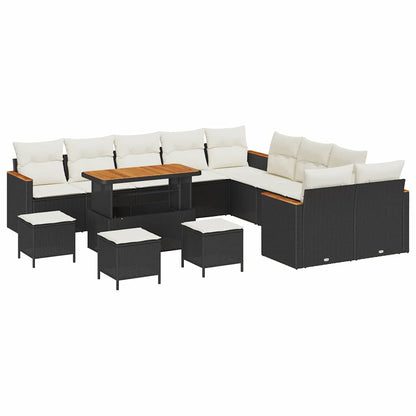 Garten-Sofa-Set mit Kissen mit Speicher Schwarz Poly Rattan