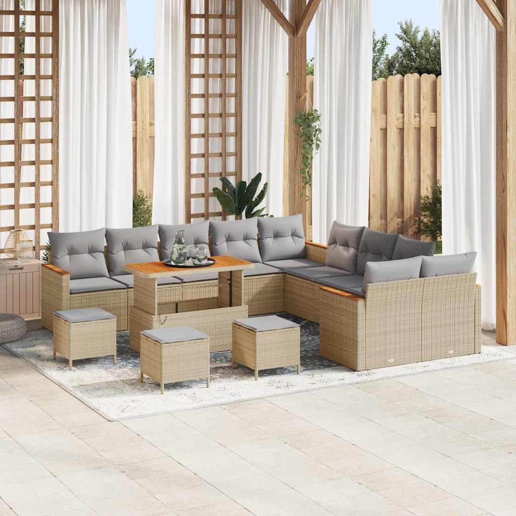 Garten-Sofa-Set mit Kissen mit Speicher Beige Poly Rattan