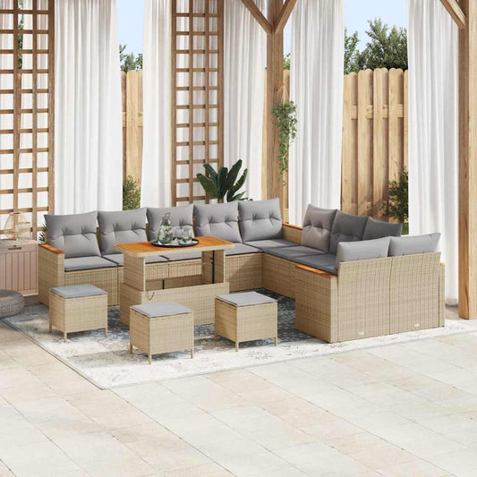 Garten-Sofa-Set mit Kissen mit Speicher Beige Poly Rattan