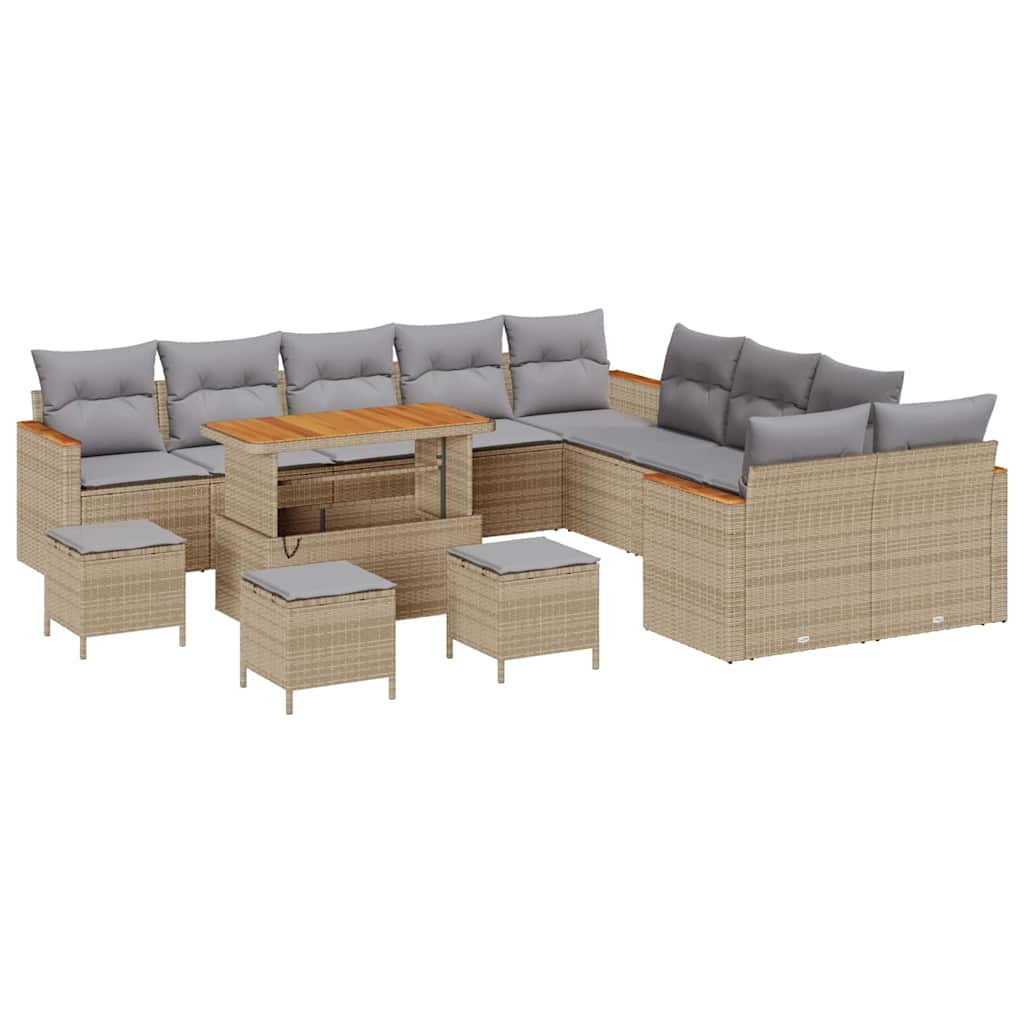 Garten-Sofa-Set mit Kissen mit Speicher Beige Poly Rattan