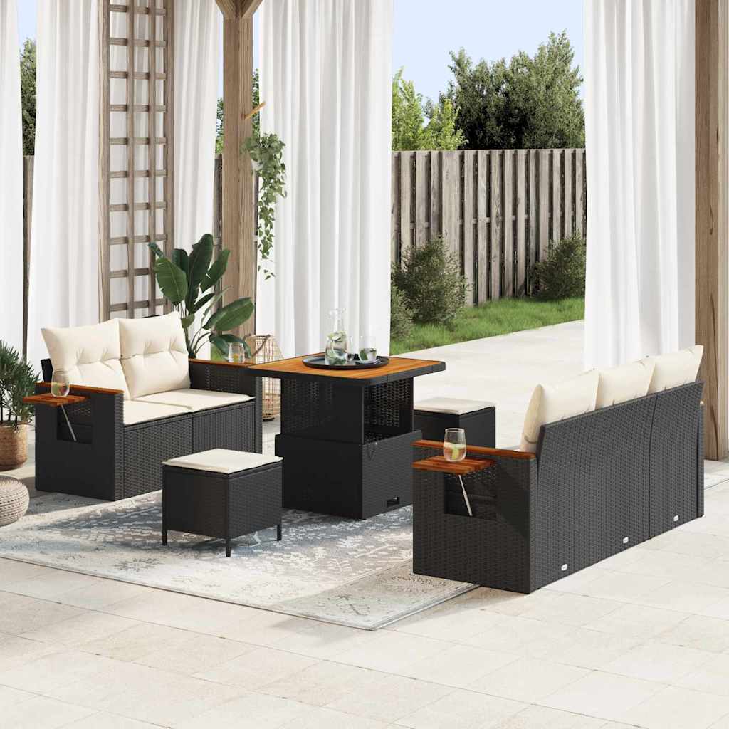 Garten-Sofa-Set mit Kissen 8 pcs Schwarz Poly Rattan