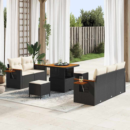 Garten-Sofa-Set mit Kissen 8 pcs Schwarz Poly Rattan