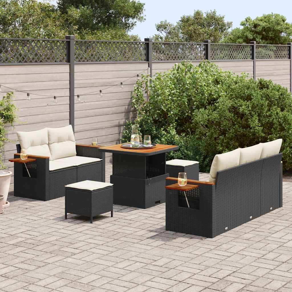 Garten-Sofa-Set mit Kissen 8 pcs Schwarz Poly Rattan