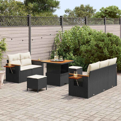 Garten-Sofa-Set mit Kissen 8 pcs Schwarz Poly Rattan