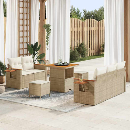Garten-Sofa-Set mit Kissen mit Speicher 8 pcs Beige Poly Rattan