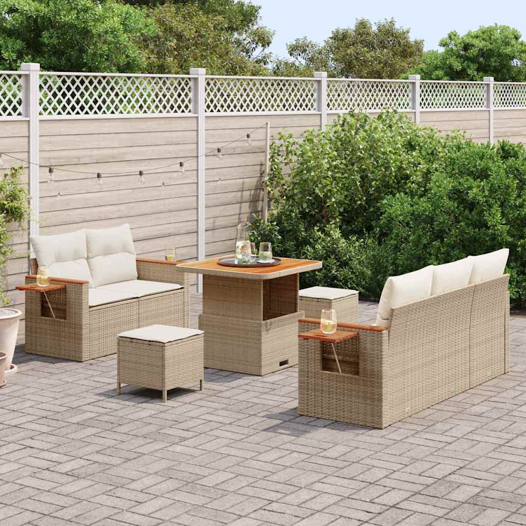 Garten-Sofa-Set mit Kissen mit Speicher 8 pcs Beige Poly Rattan