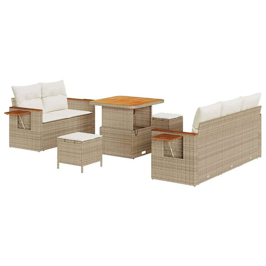 Garten-Sofa-Set mit Kissen mit Speicher 8 pcs Beige Poly Rattan