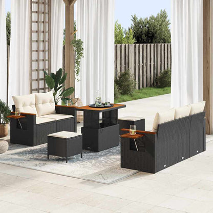Garten-Sofa-Set mit Kissen 8 pcs Schwarz Poly Rattan
