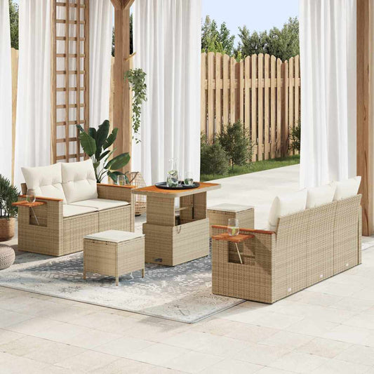 Garten-Sofa-Set mit Kissen mit Speicher 8 pcs Beige Poly Rattan