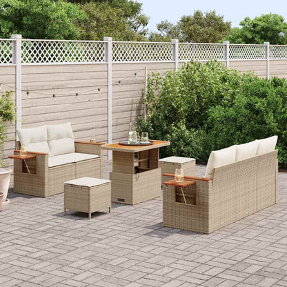Garten-Sofa-Set mit Kissen mit Speicher 8 pcs Beige Poly Rattan