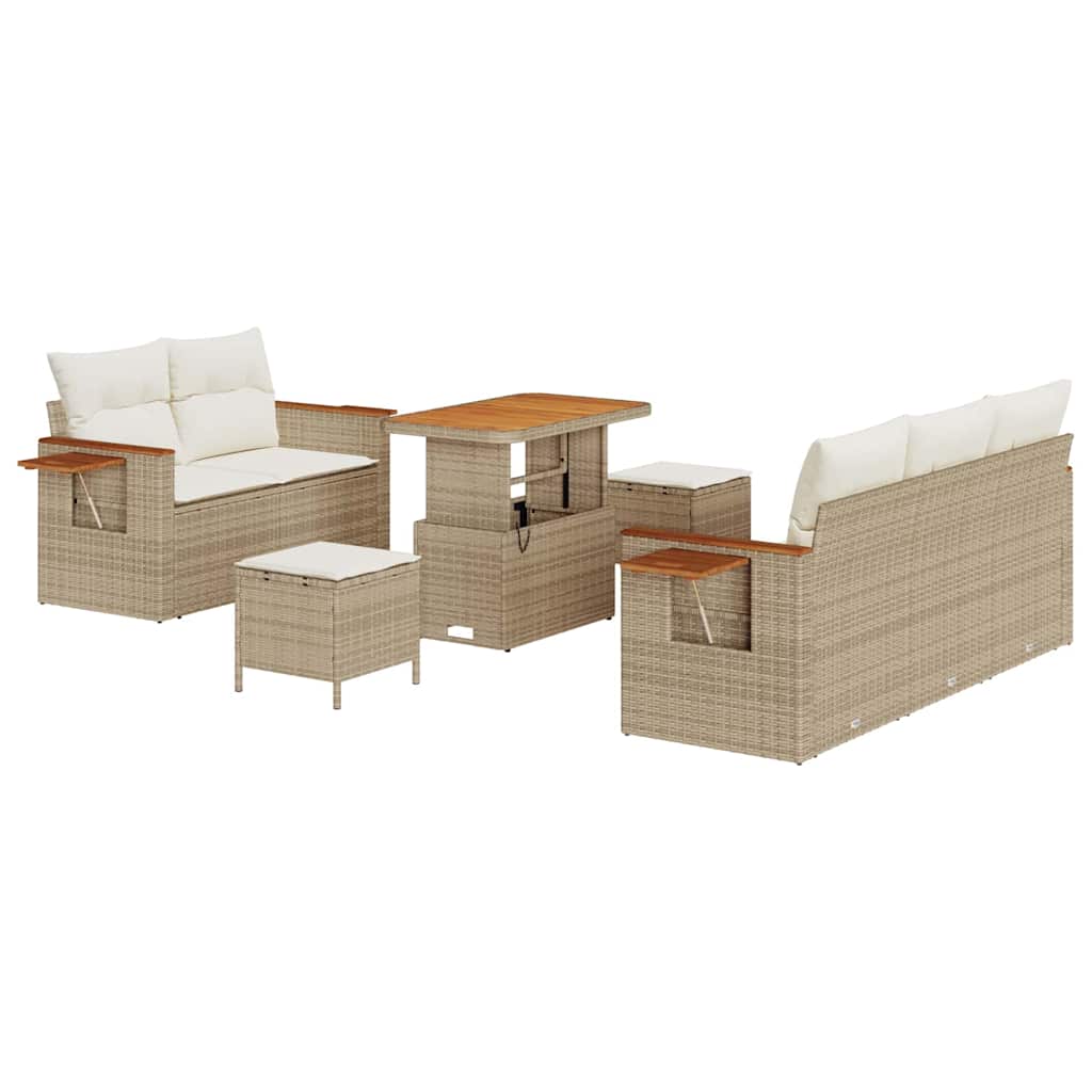 Garten-Sofa-Set mit Kissen mit Speicher 8 pcs Beige Poly Rattan