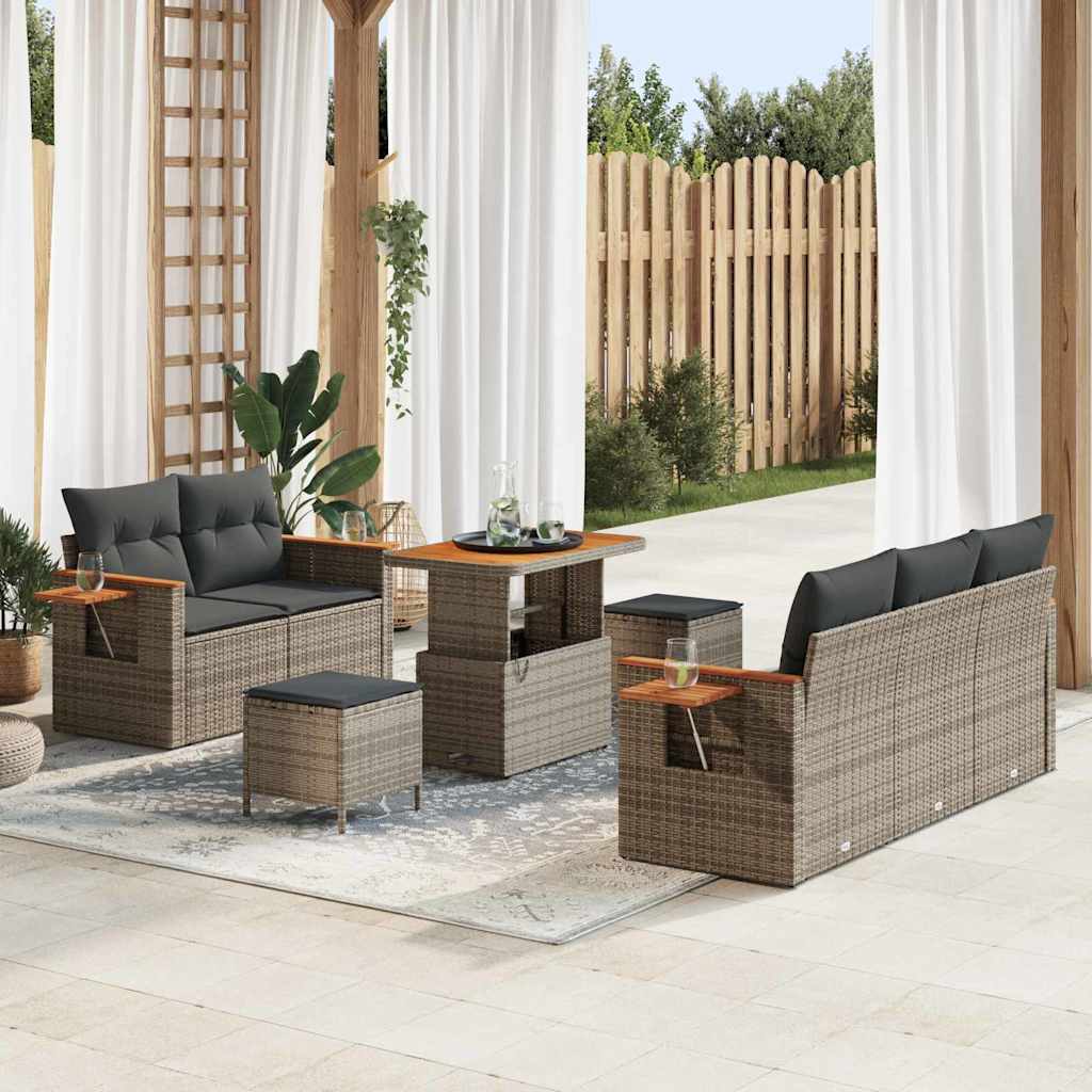 Garten-Sofa-Set mit Kissen mit Speicher 8 pcs Grau Poly Rattan