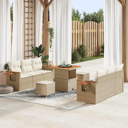Garten-Sofa-Set mit Kissen mit Speicher 9 pcs Beige Poly Rattan