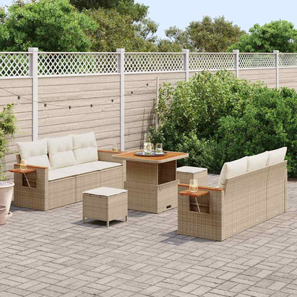 Garten-Sofa-Set mit Kissen mit Speicher 9 pcs Beige Poly Rattan