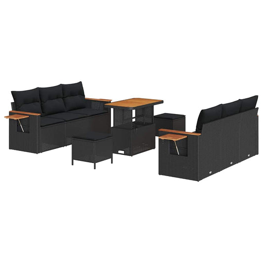 Garten-Sofa-Set mit Kissen 9 pcs Schwarz Poly Rattan