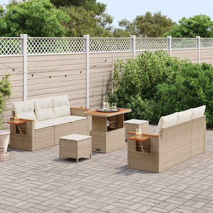 Garten-Sofa-Set mit Kissen mit Speicher 9 pcs Beige Poly Rattan