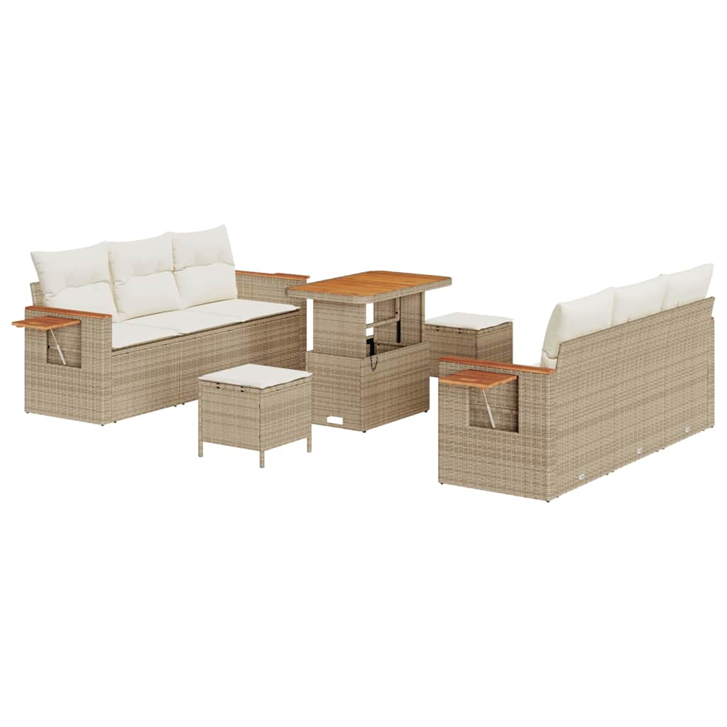 Garten-Sofa-Set mit Kissen mit Speicher 9 pcs Beige Poly Rattan