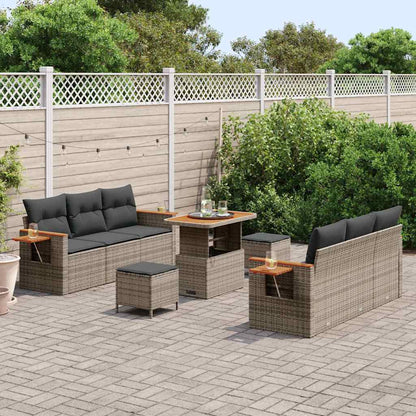 Garten-Sofa-Set mit Kissen mit Speicher 9 pcs Grau Poly Rattan