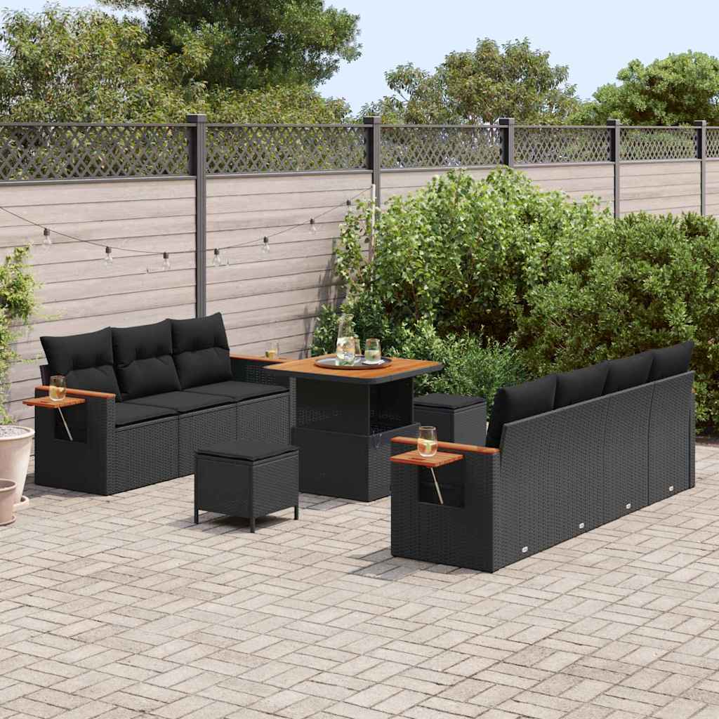 Garten-Sofa-Set mit Kissen 10 pcs Schwarz Poly Rattan
