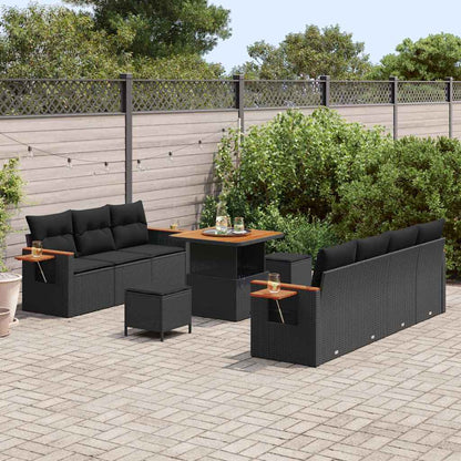 Garten-Sofa-Set mit Kissen 10 pcs Schwarz Poly Rattan