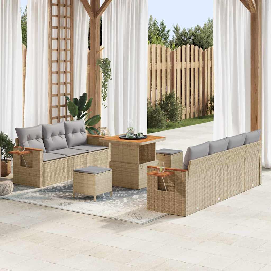 Garten-Sofa-Set mit Kissen 10 pcs Beige Poly Rattan