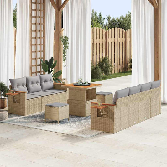 Garten-Sofa-Set mit Kissen 10 pcs Beige Poly Rattan