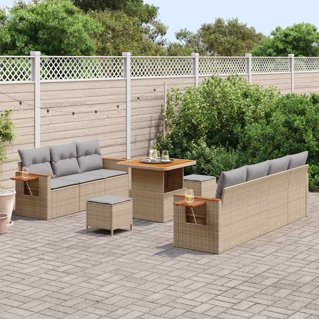 Garten-Sofa-Set mit Kissen 10 pcs Beige Poly Rattan