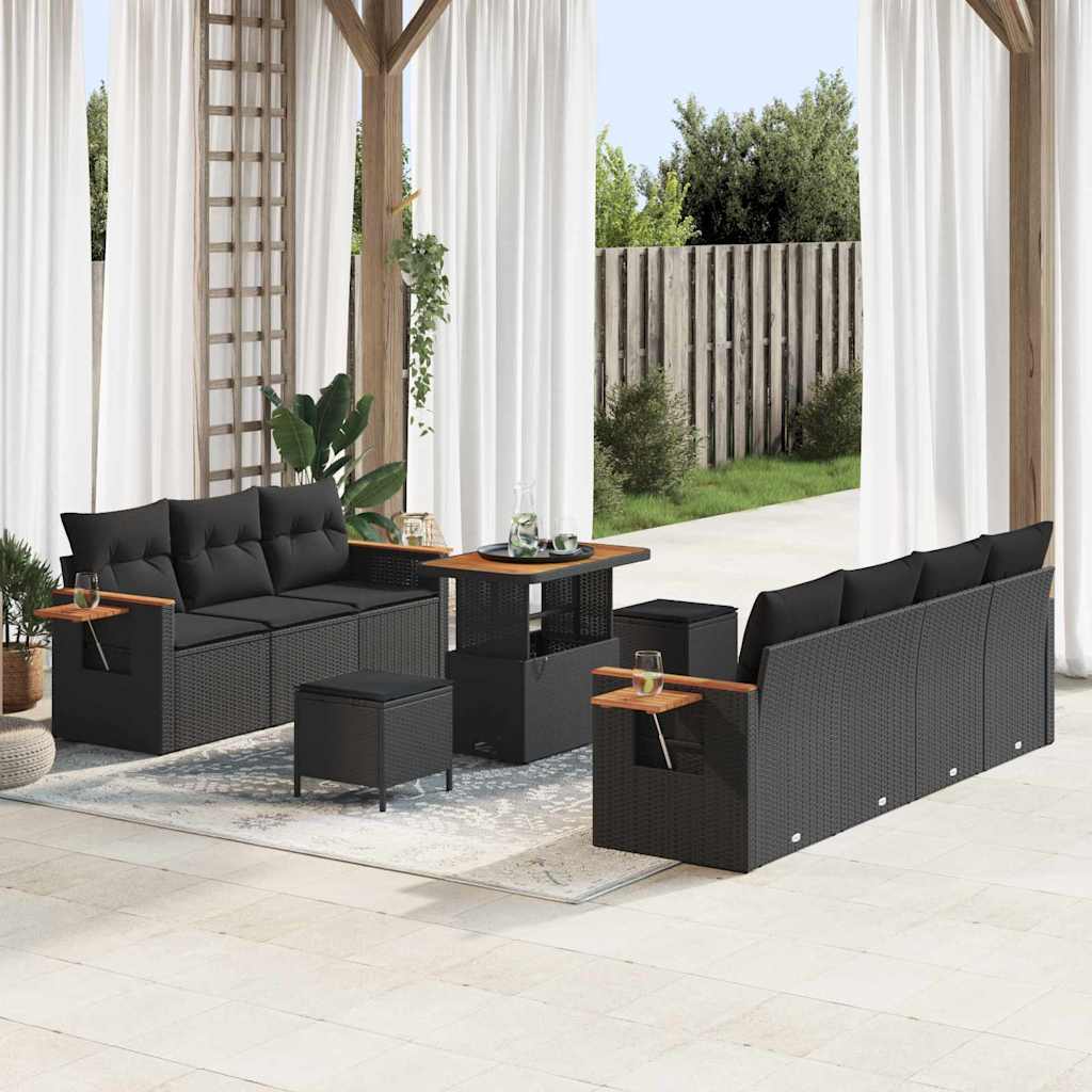 Garten-Sofa-Set mit Kissen 10 pcs Schwarz Poly Rattan