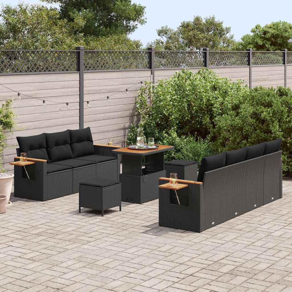 Garten-Sofa-Set mit Kissen 10 pcs Schwarz Poly Rattan
