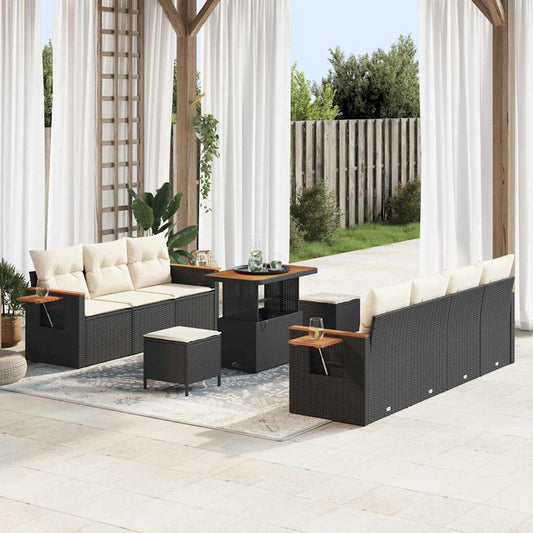 Garten-Sofa-Set mit Kissen 10 pcs Schwarz Poly Rattan