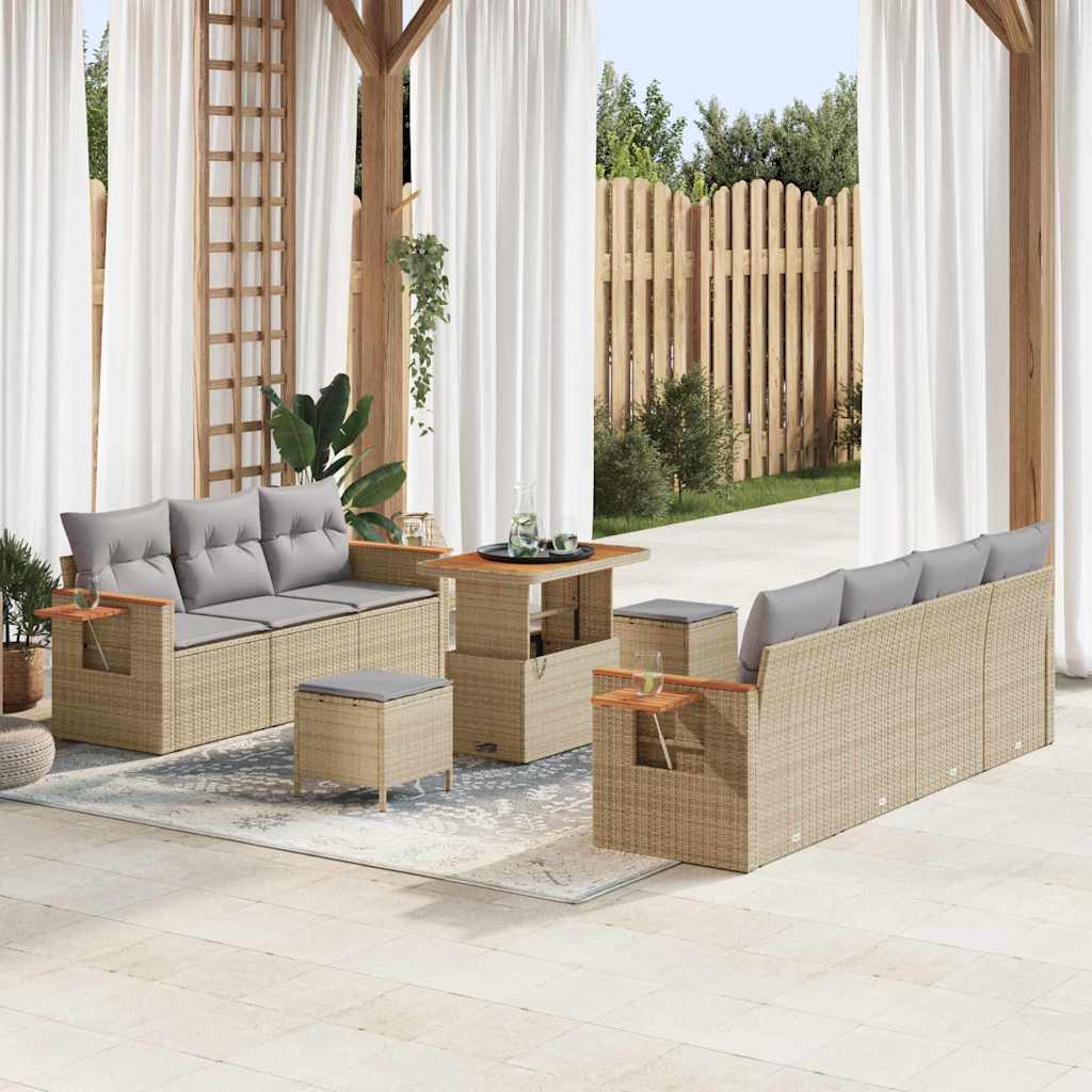 Garten-Sofa-Set mit Kissen 10 pcs Beige Poly Rattan