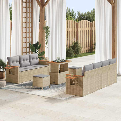 Garten-Sofa-Set mit Kissen 10 pcs Beige Poly Rattan