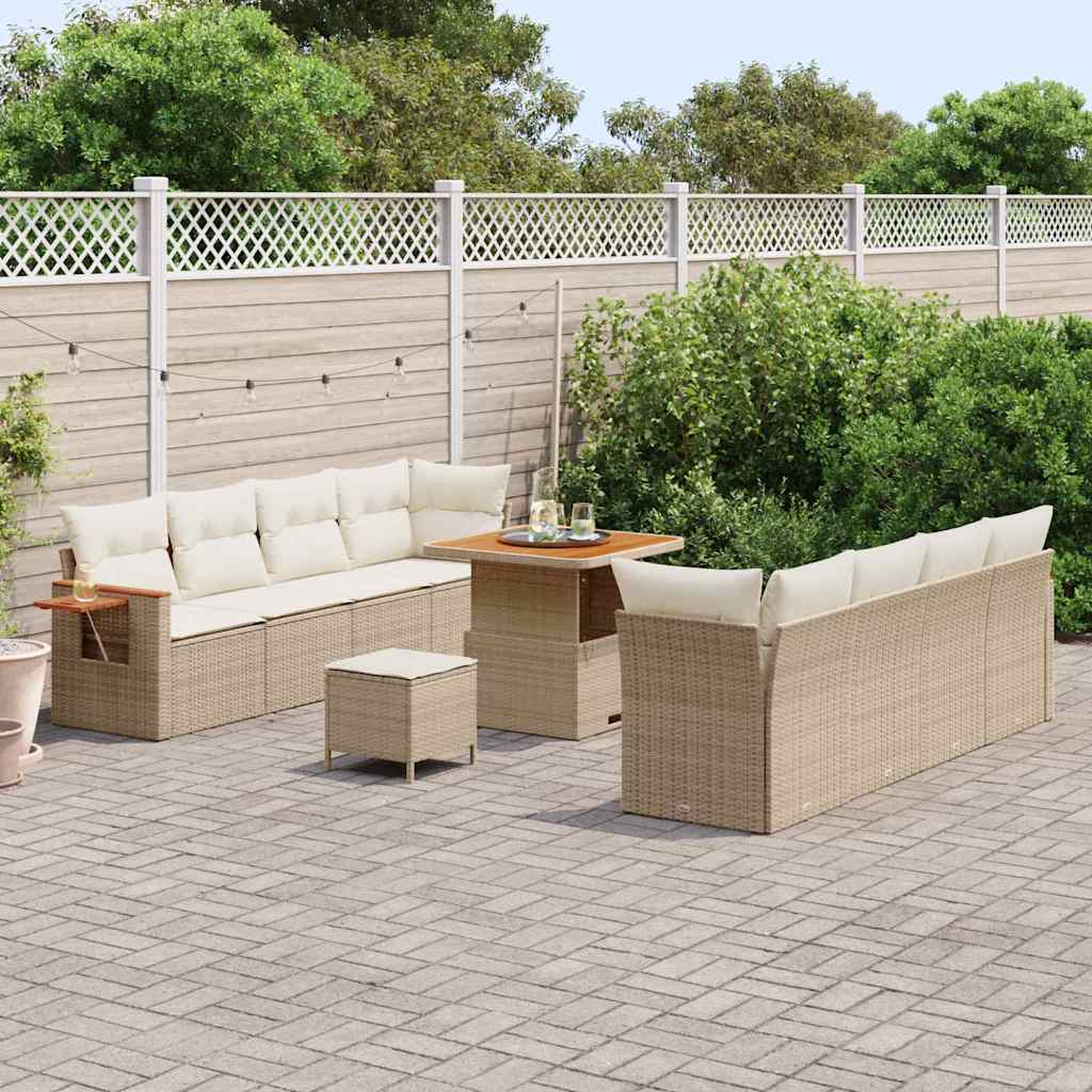 Garten-Sofa-Set mit Kissen 11 pcs Beige Poly Rattan