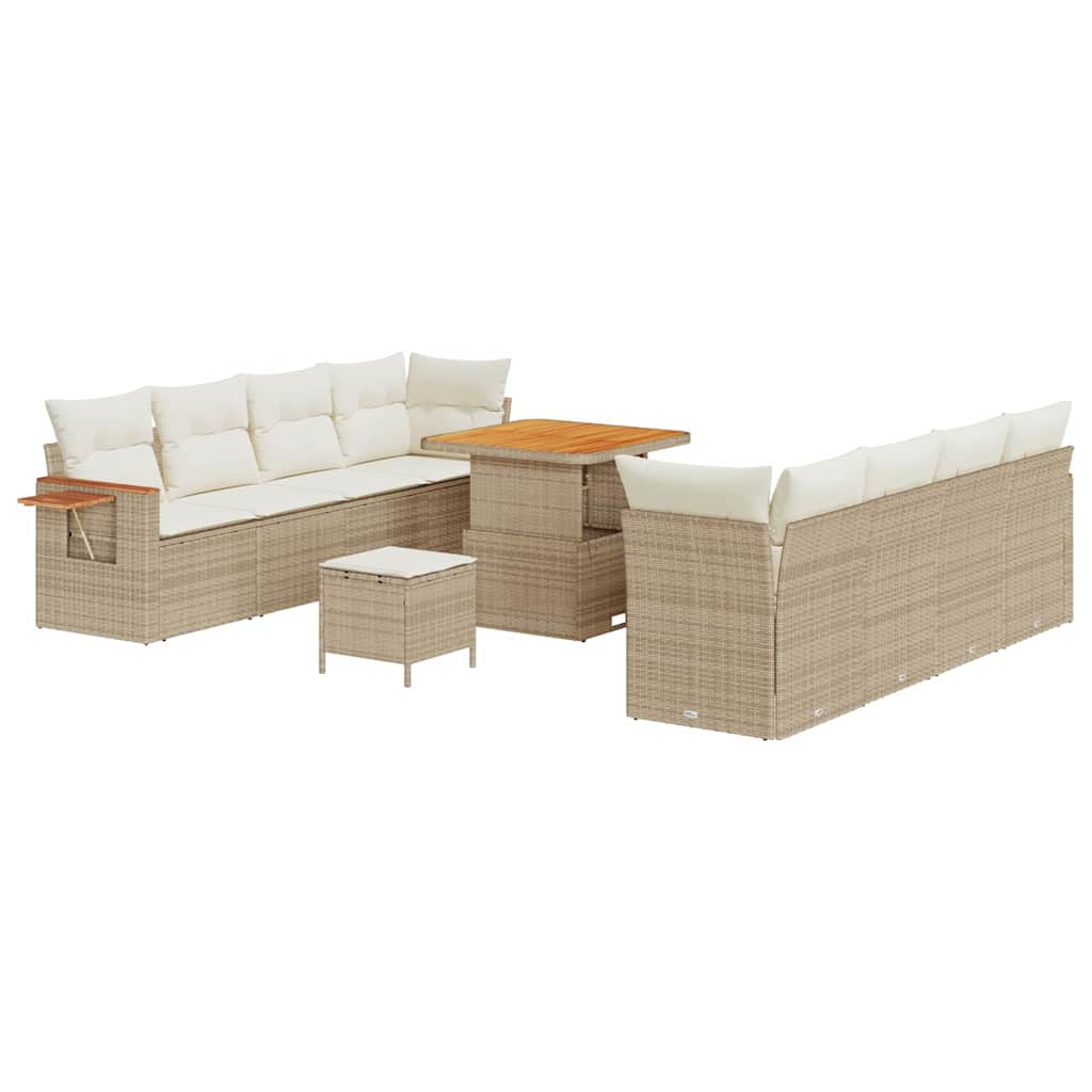 Garten-Sofa-Set mit Kissen 11 pcs Beige Poly Rattan