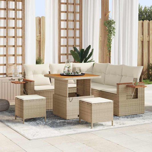 Garten-Sofa-Set mit Kissen mit Speicher 8 pcs Beige Poly Rattan