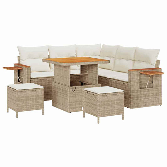 Garten-Sofa-Set mit Kissen mit Speicher 8 pcs Beige Poly Rattan