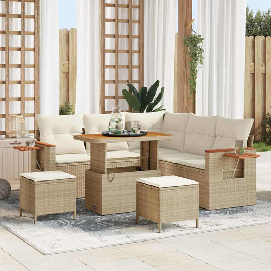 Garten-Sofa-Set mit Kissen mit Speicher 8 pcs Beige Poly Rattan