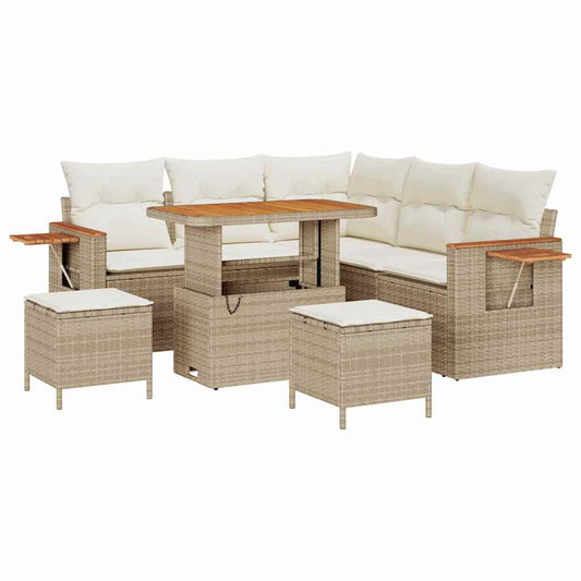 Garten-Sofa-Set mit Kissen mit Speicher 8 pcs Beige Poly Rattan