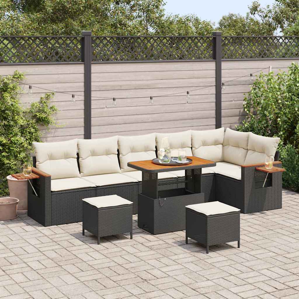 Garten-Sofa-Set mit Kissen 9 pcs Schwarz Poly Rattan