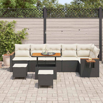Garten-Sofa-Set mit Kissen 9 pcs Schwarz Poly Rattan