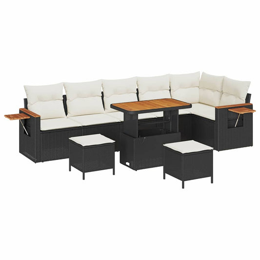 Garten-Sofa-Set mit Kissen 9 pcs Schwarz Poly Rattan