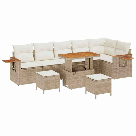 Garten-Sofa-Set mit Kissen mit Speicher 9 pcs Beige Poly Rattan