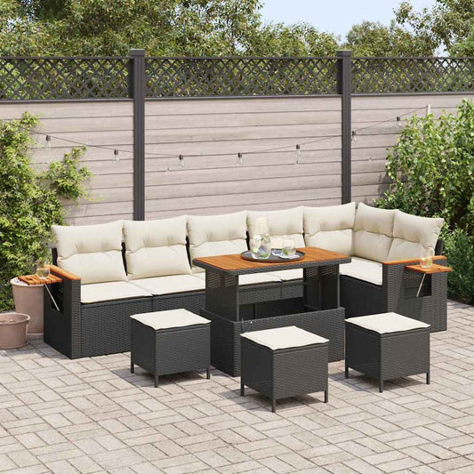 Garten-Sofa-Set mit Kissen 10 pcs Schwarz Poly Rattan