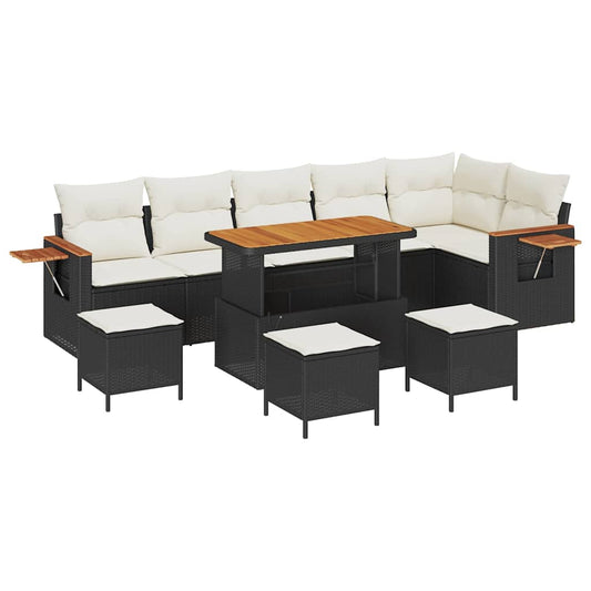Garten-Sofa-Set mit Kissen 10 pcs Schwarz Poly Rattan