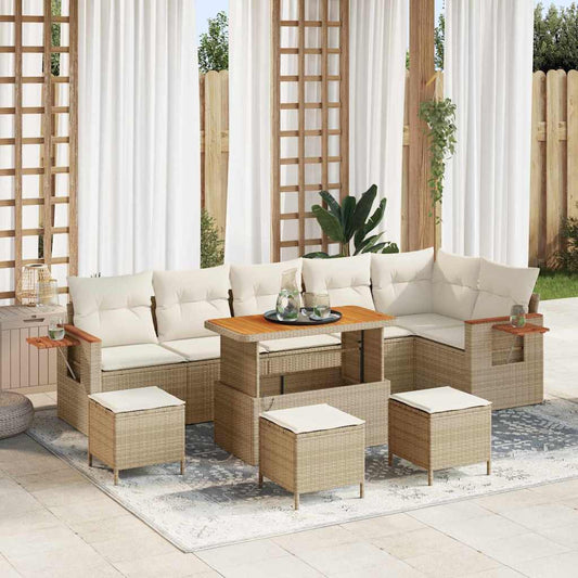 Garten-Sofa-Set mit Kissen 10 pcs Beige Poly Rattan