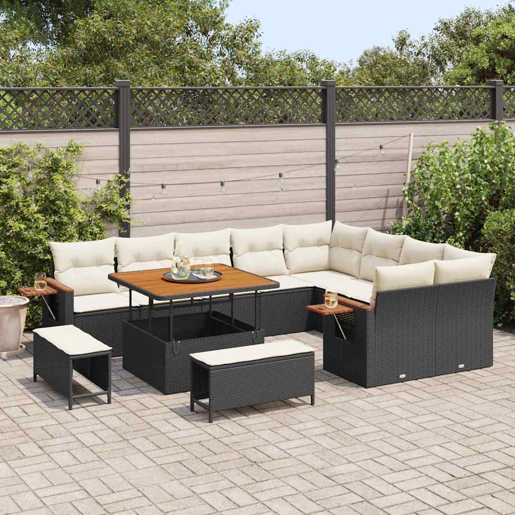 Garten-Sofa-Set mit Kissen 12 pcs Schwarz Poly Rattan