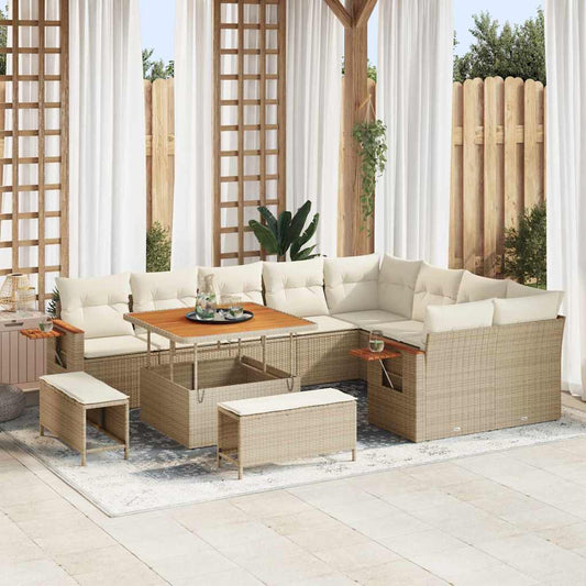 Garten-Sofa-Set mit Kissen 12 pcs Beige Poly Rattan