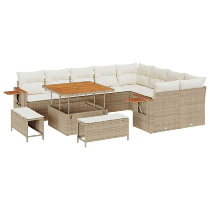 Garten-Sofa-Set mit Kissen 12 pcs Beige Poly Rattan