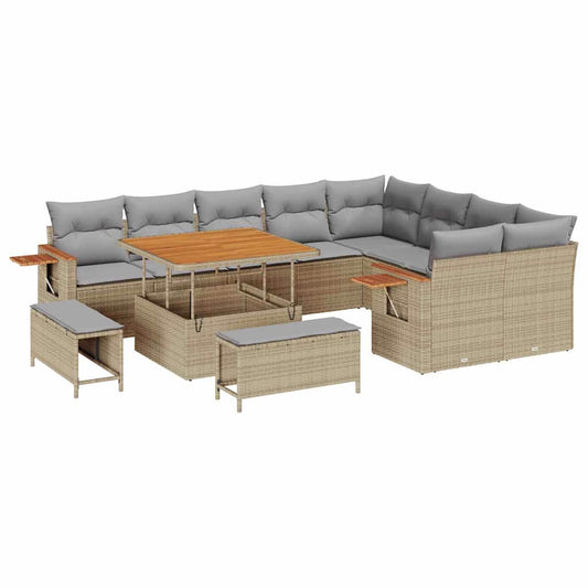 Garten-Sofa-Set mit Kissen 12 pcs Beige Poly Rattan