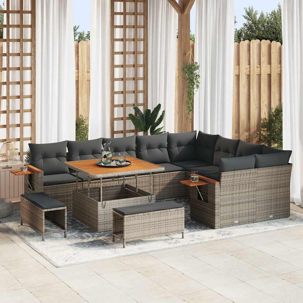 Garten-Sofa-Set mit Kissen mit Speicher 12 pcs Grau Poly Rattan